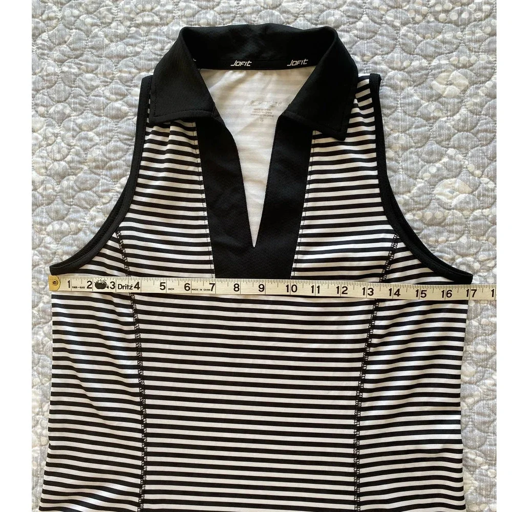Jofit Dress Black White Striped Golf Athleisure Collar V Neck Pockets Small - Picture 3 of 12